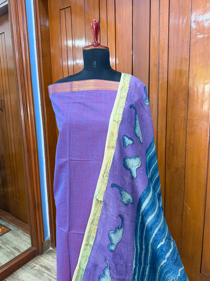 pure cotton kurti material paired with penkalamkari dupatta.