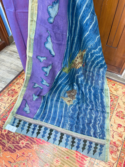 pure cotton kurti material paired with penkalamkari dupatta.