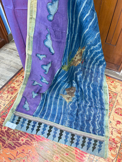 pure cotton kurti material paired with penkalamkari dupatta.