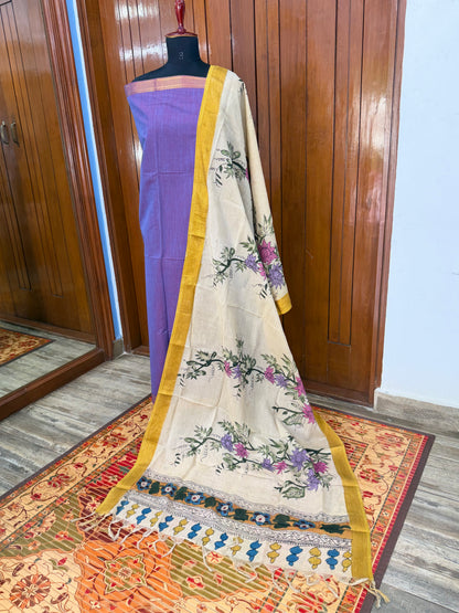 pure cotton kurti material paired with penkalamkari dupatta