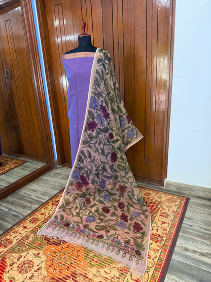 pure cotton kurti material paired with penkalamkari dupatta.