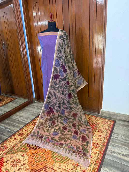 pure cotton kurti material paired with penkalamkari dupatta.