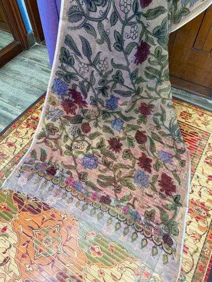 pure cotton kurti material paired with penkalamkari dupatta.