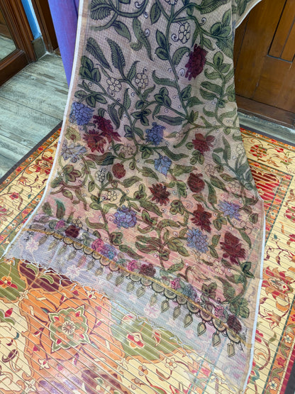 pure cotton kurti material paired with penkalamkari dupatta.