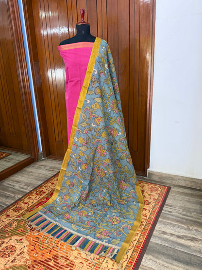 Purecotton kurti material paired with penkalamkari dupatta