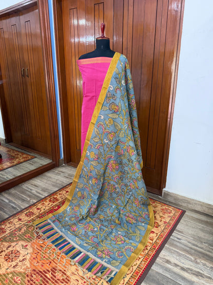 Purecotton kurti material paired with penkalamkari dupatta