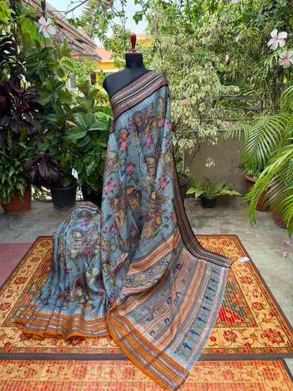 Vidarbha Tussar penkalamkari saree