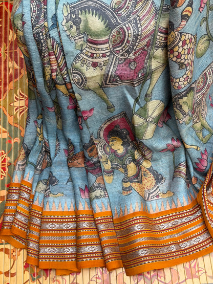 Vidarbha Tussar penkalamkari saree