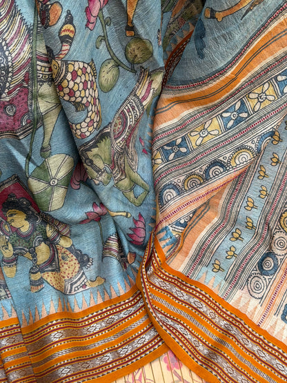 Vidarbha Tussar penkalamkari saree