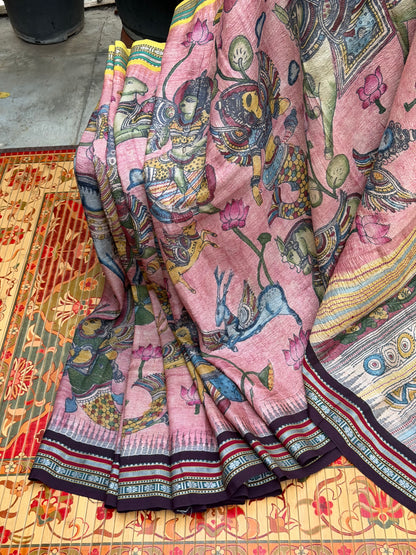 Vidarbha Tussar penkalamkari saree