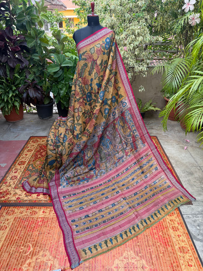 Vidarbha Tussar penkalamkari saree
