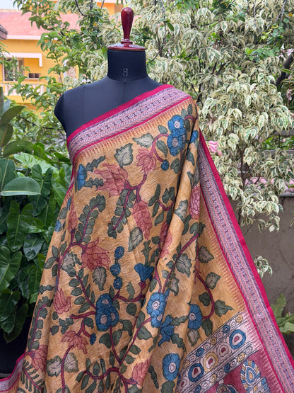 Vidarbha Tussar penkalamkari saree