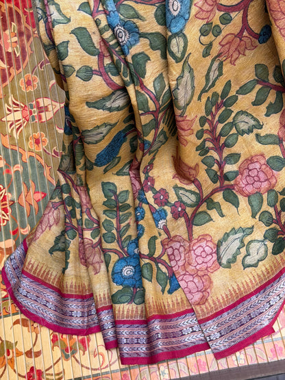 Vidarbha Tussar penkalamkari saree