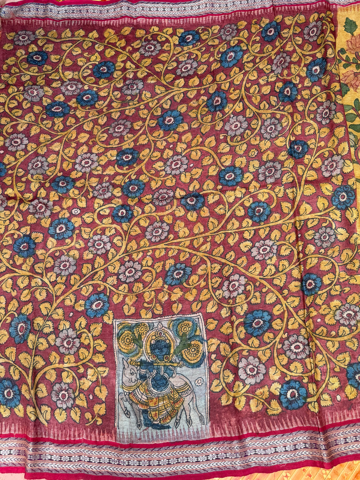 Vidarbha Tussar penkalamkari saree