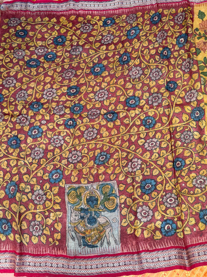 Vidarbha Tussar penkalamkari saree