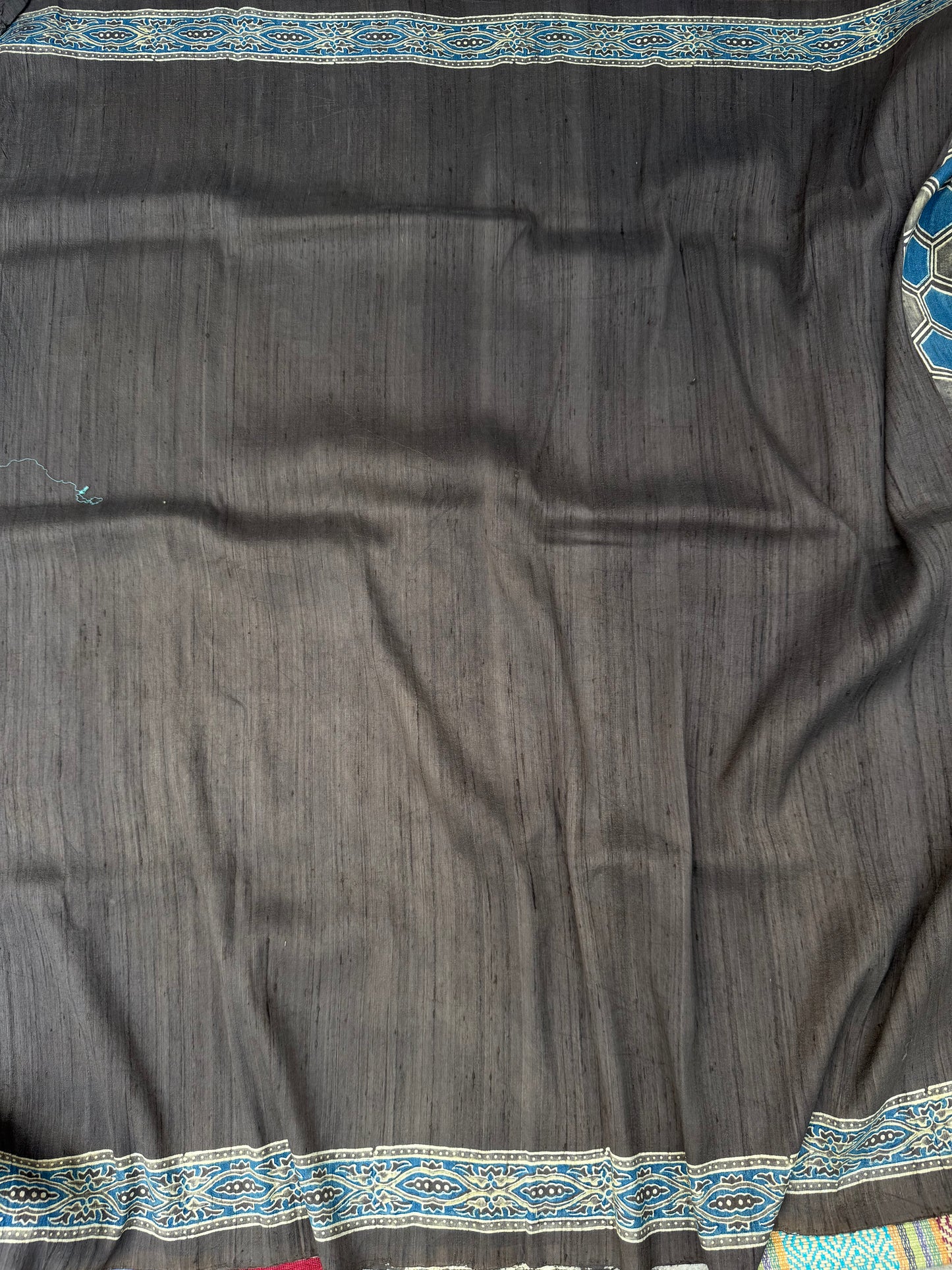 Handblock printed Ajrakh on raw silk sarees