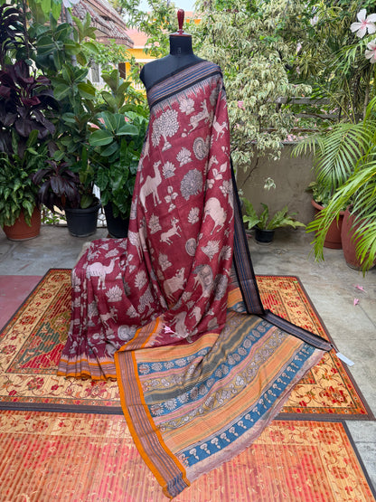 Vidarbha Tussar penkalamkari saree