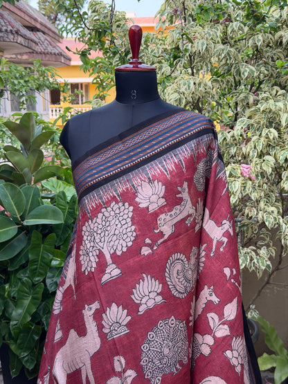 Vidarbha Tussar penkalamkari saree