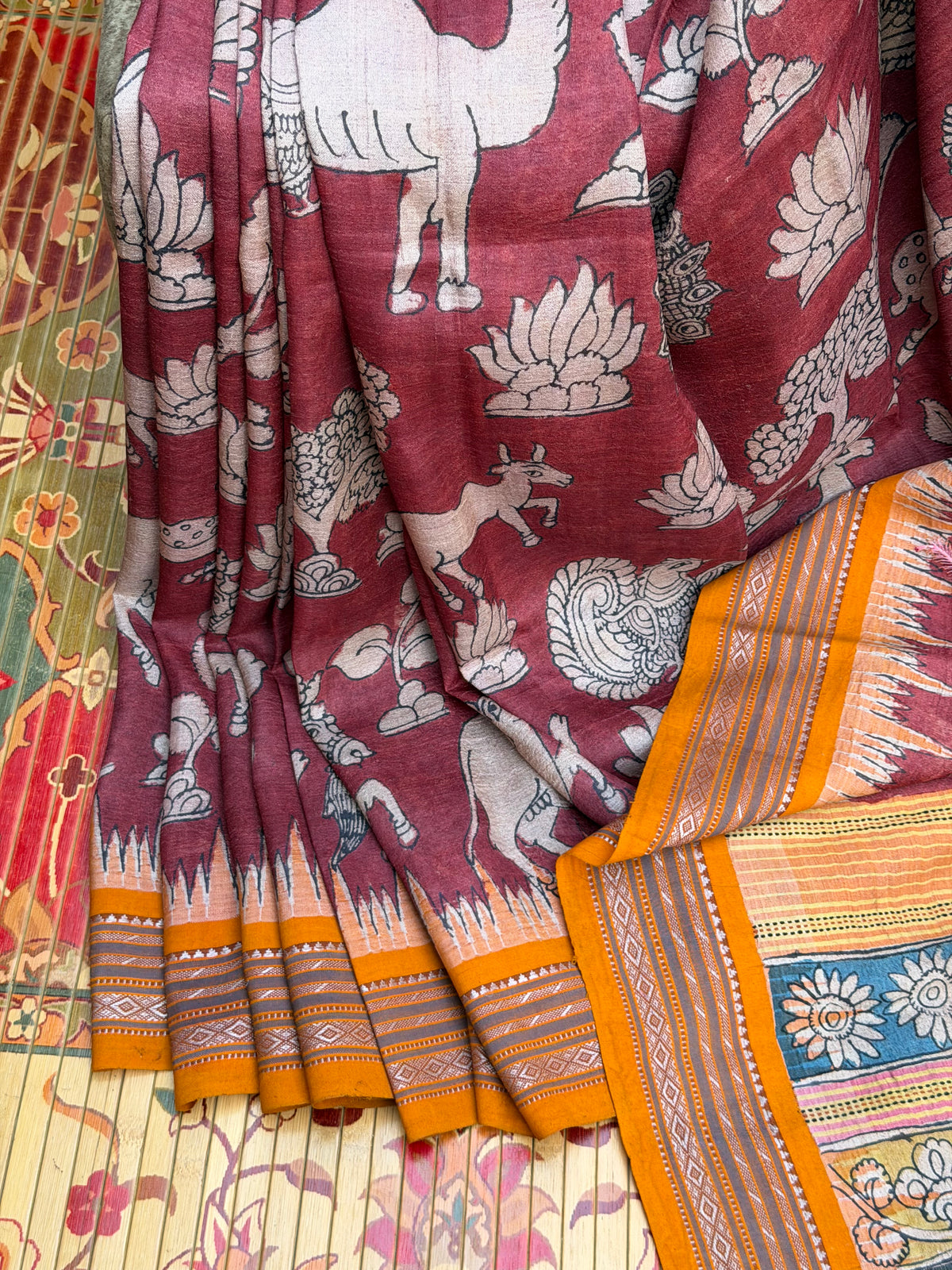 Vidarbha Tussar penkalamkari saree
