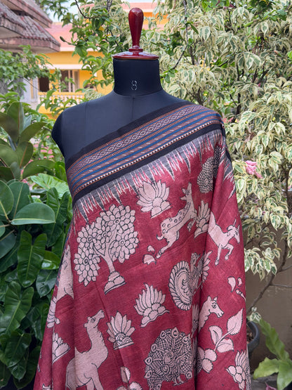 Vidarbha Tussar penkalamkari saree