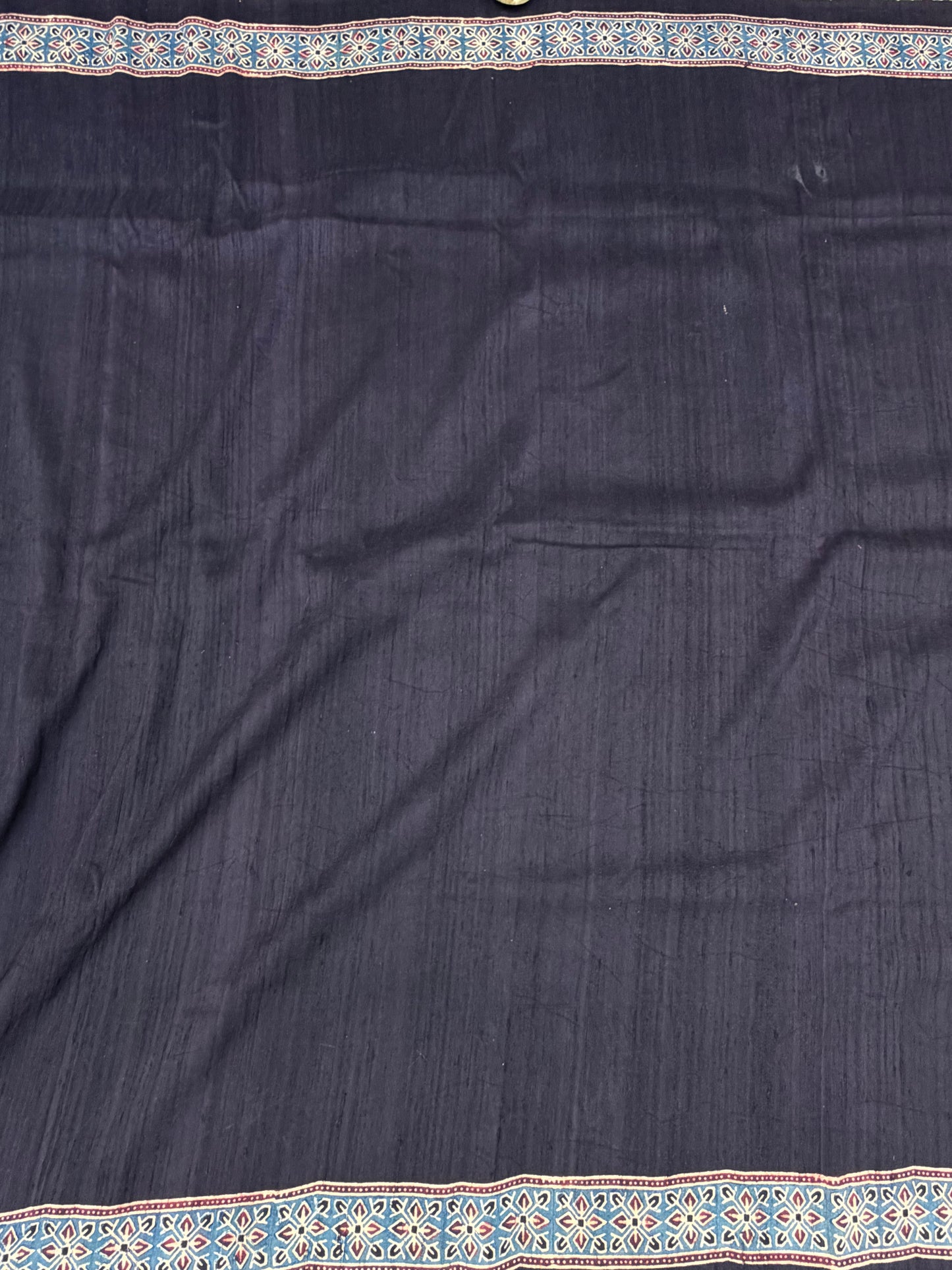 Handblock printed Ajrakh on raw silk sarees