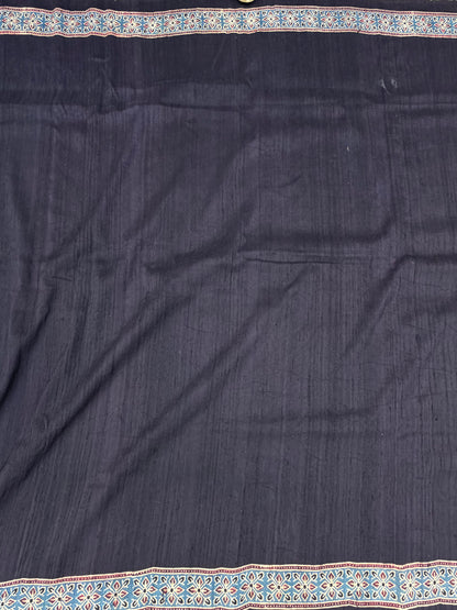 Handblock printed Ajrakh on raw silk sarees