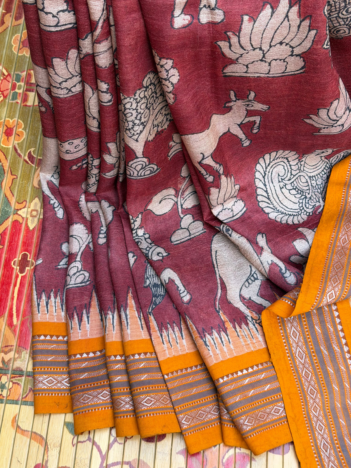 Vidarbha Tussar penkalamkari saree