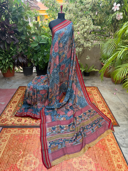 Vidarbha Tussar penkalamkari saree