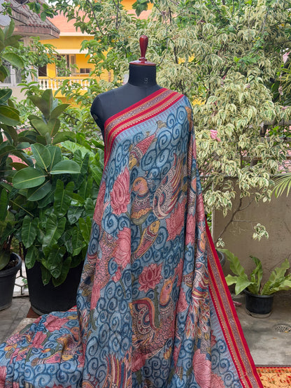 Vidarbha Tussar penkalamkari saree
