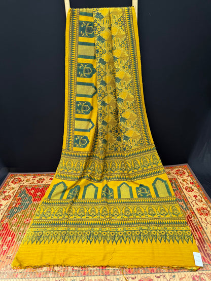 Handblock printed Ajrakh on raw silk sarees