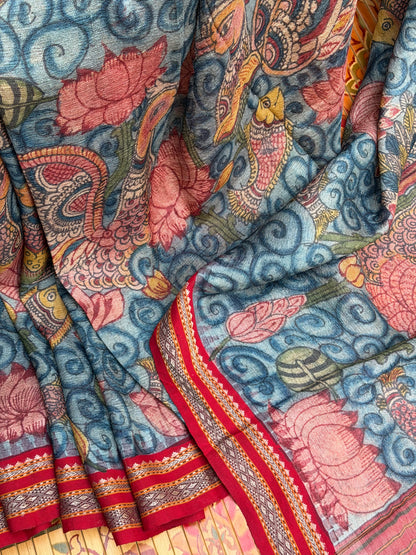 Vidarbha Tussar penkalamkari saree