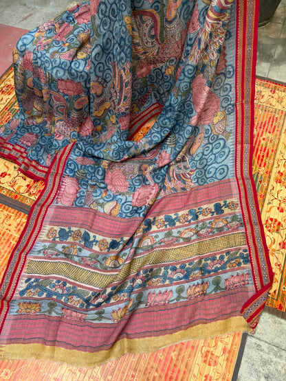Vidarbha Tussar penkalamkari saree