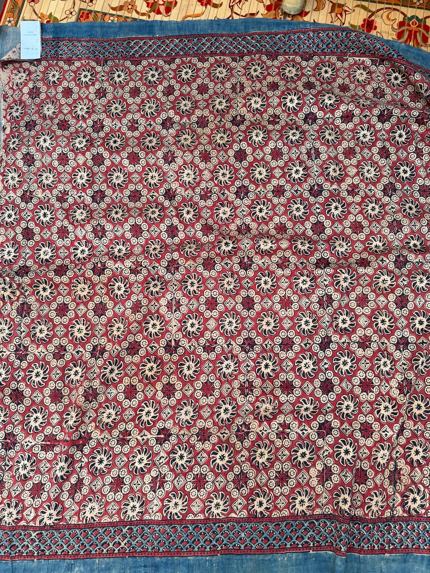 Handblock printed Ajrakh on raw silk sarees