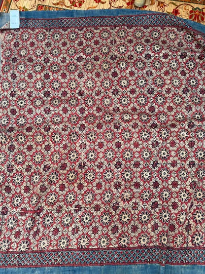 Handblock printed Ajrakh on raw silk sarees