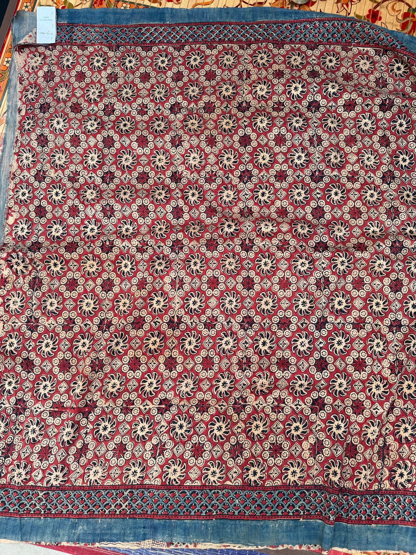Handblock printed Ajrakh on raw silk sarees