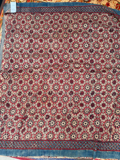 Handblock printed Ajrakh on raw silk sarees