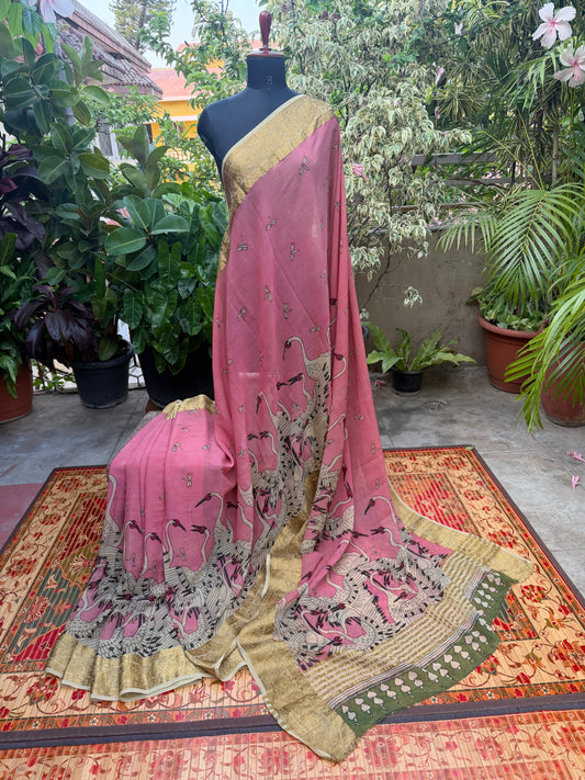 Pure Silk Gerogette Penkalamkari Saree