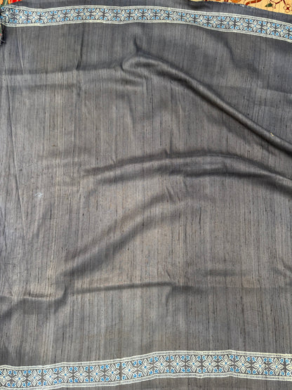 Handblock printed Ajrakh on raw silk sarees