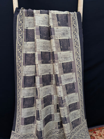 Handblock printed Ajrakh on raw silk sarees