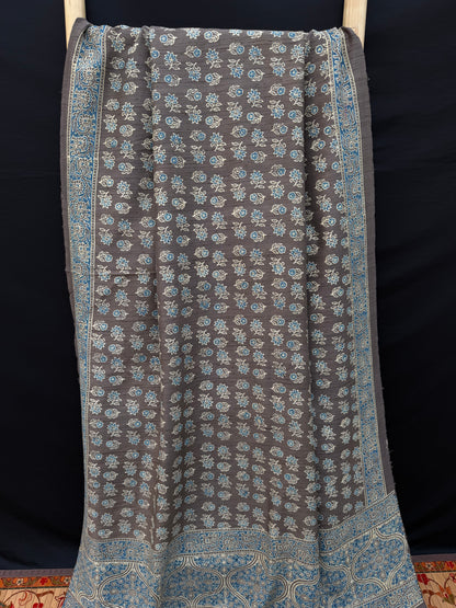 Handblock printed Ajrakh on raw silk sarees