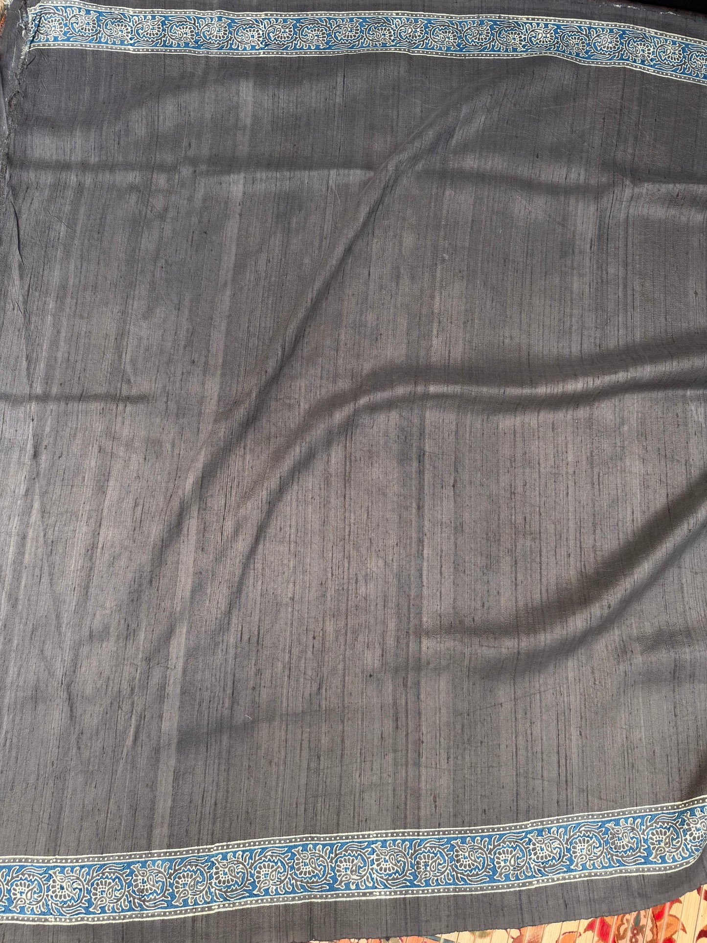 Handblock printed Ajrakh on raw silk sarees