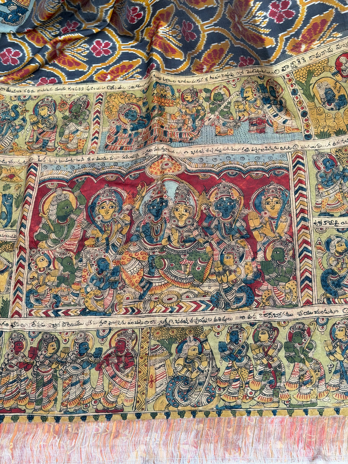 Pure Silk Hand Woven Ikkat With Penkalamkari saree
