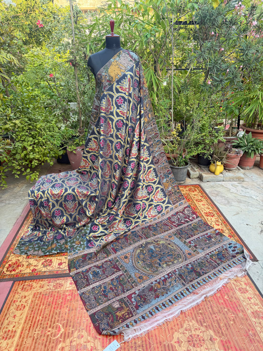 Pure Silk Hand Woven Ikkat With Penkalamkari saree