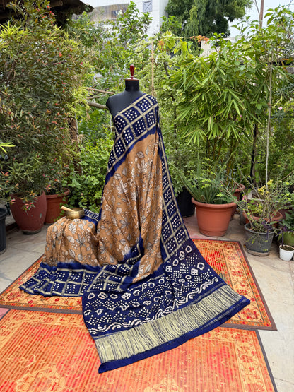 Modal silk bandini with penkalamkari saree