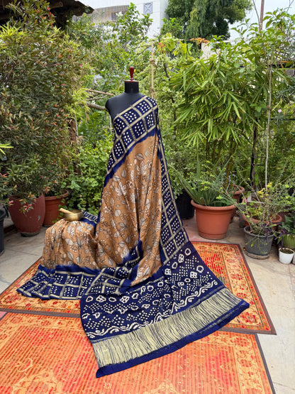 Modal silk bandini with penkalamkari saree