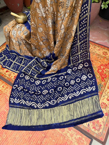 Modal silk bandini with penkalamkari saree