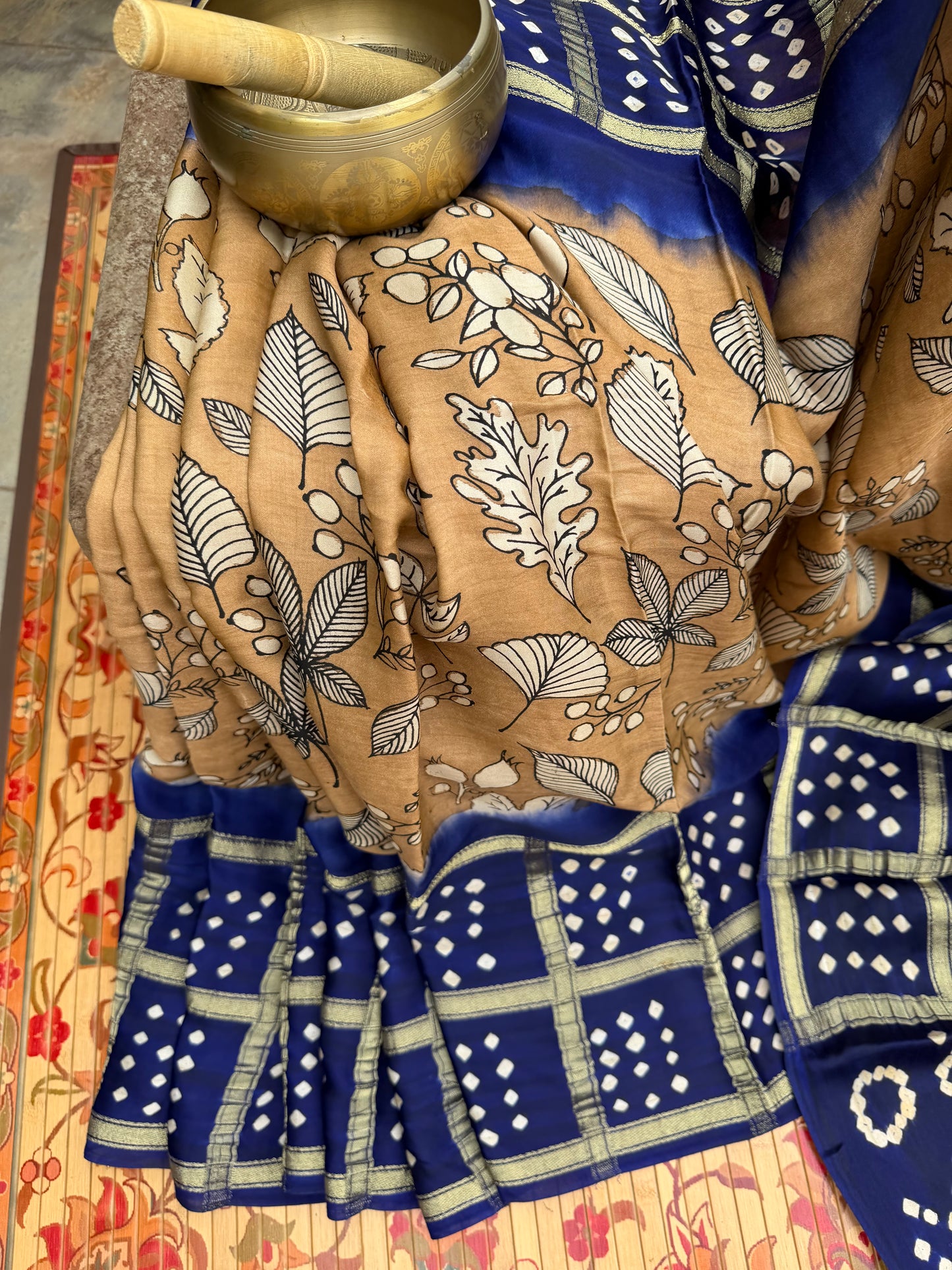 Modal silk bandini with penkalamkari saree