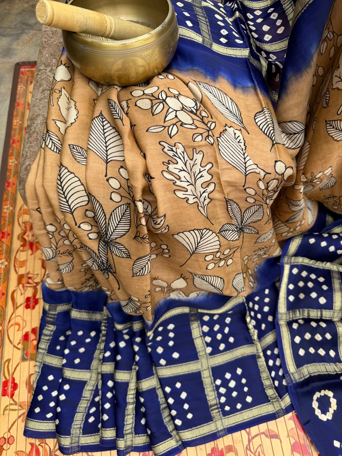 Modal silk bandini with penkalamkari saree