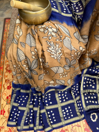 Modal silk bandini with penkalamkari saree