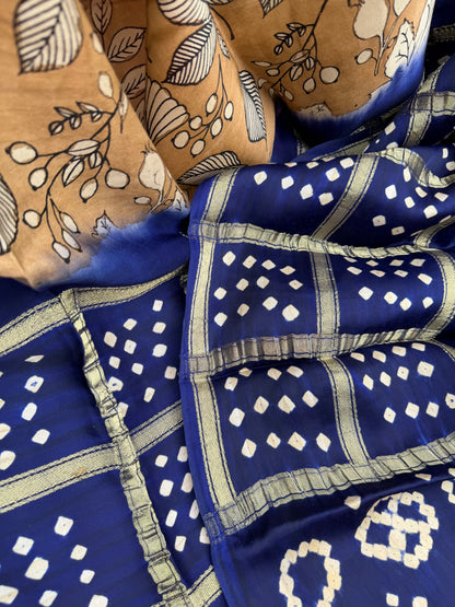 Modal silk bandini with penkalamkari saree